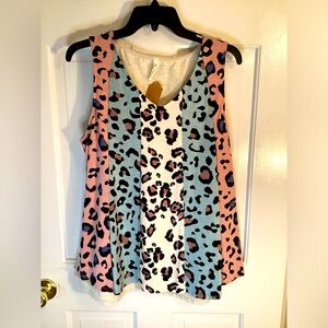Now & Forever leopard stripe flowy tank tops